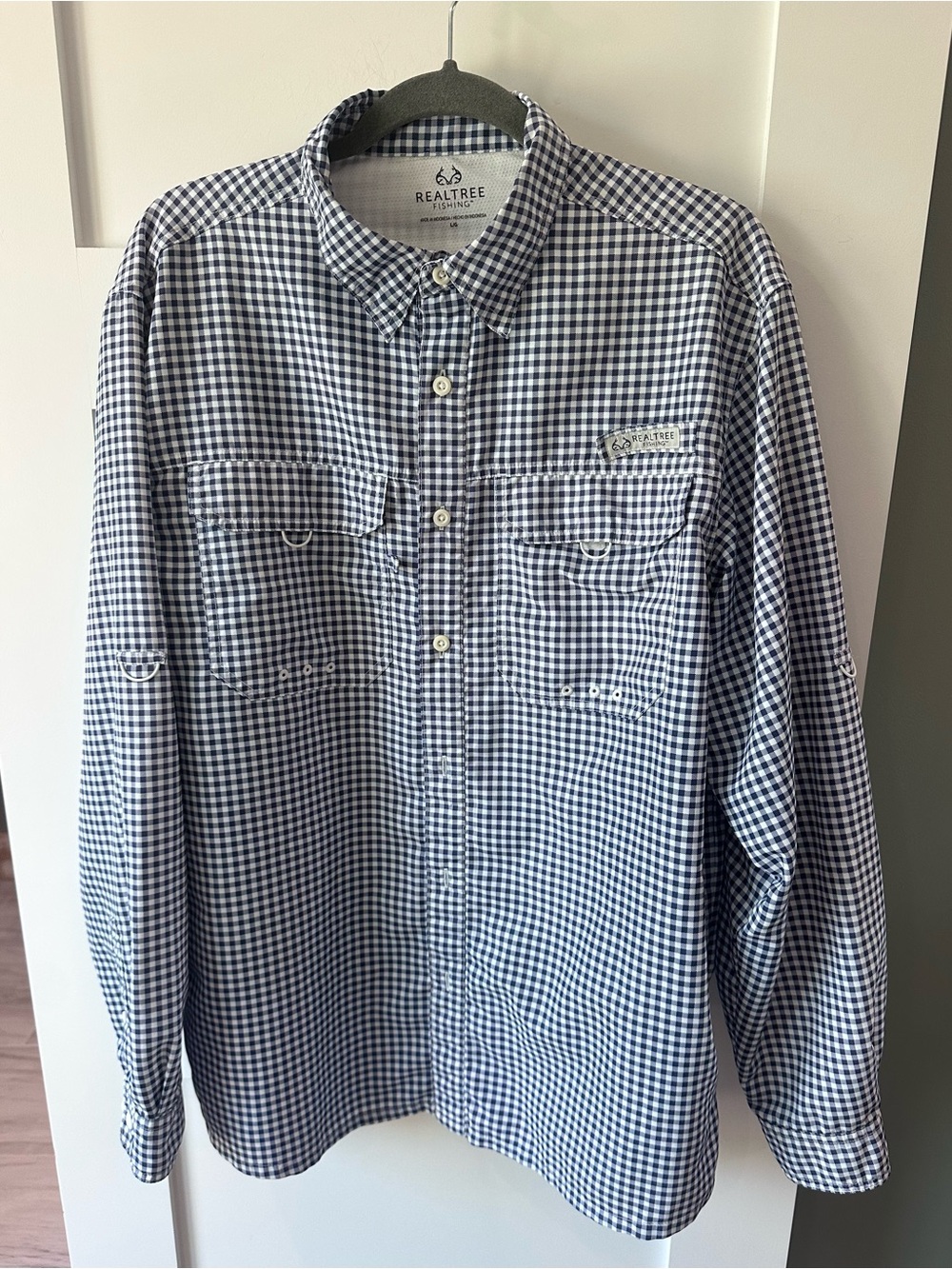 Realtree Fishing Shirt Mens XL/XG Blue White Gingham Button Up Long Sleeve